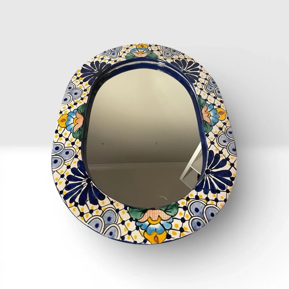 Telavera Colorful Oval Mirror Handcrafted by Mexican artists